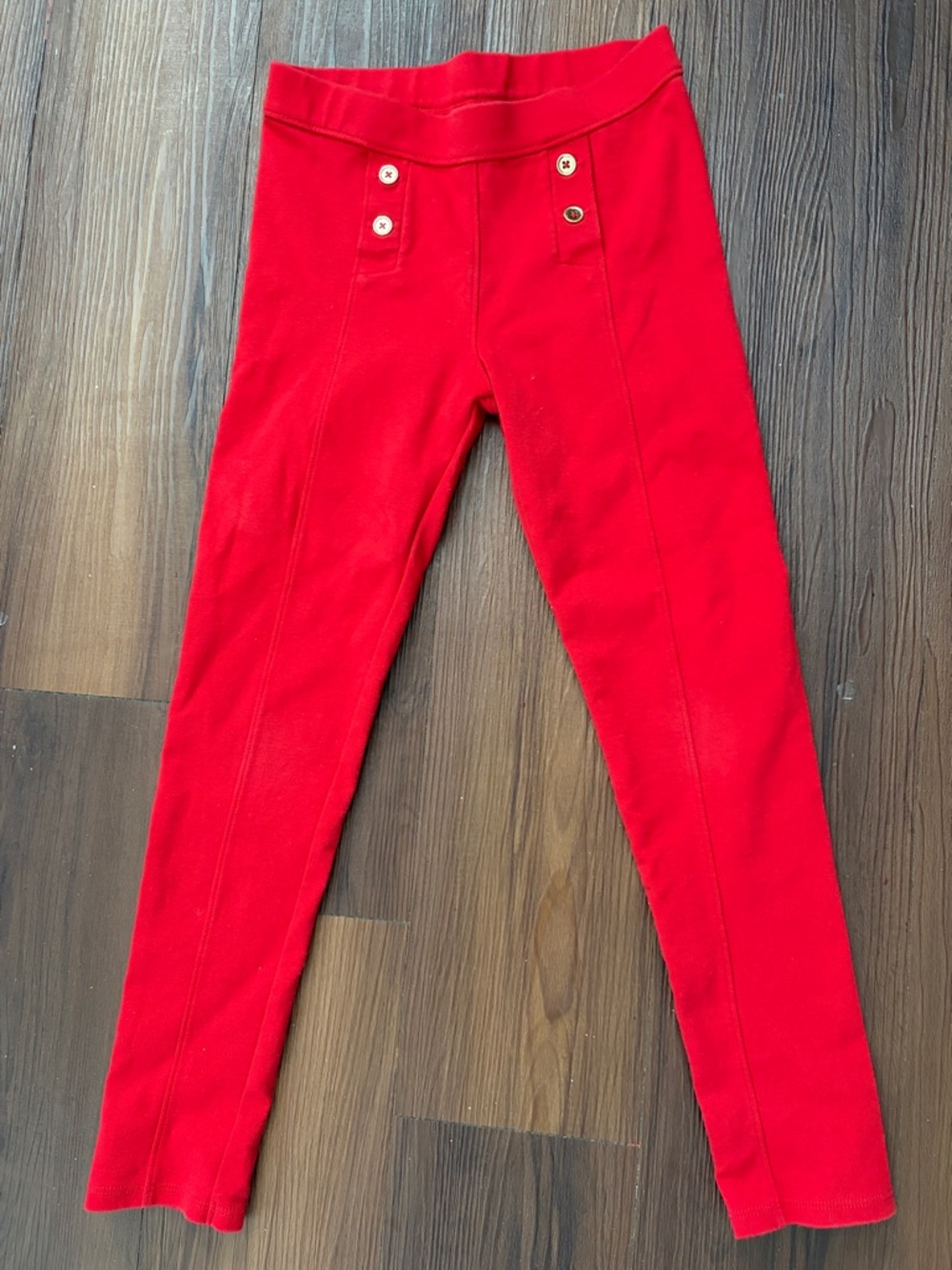 Girls' Red Knit Leggings with Button Detail